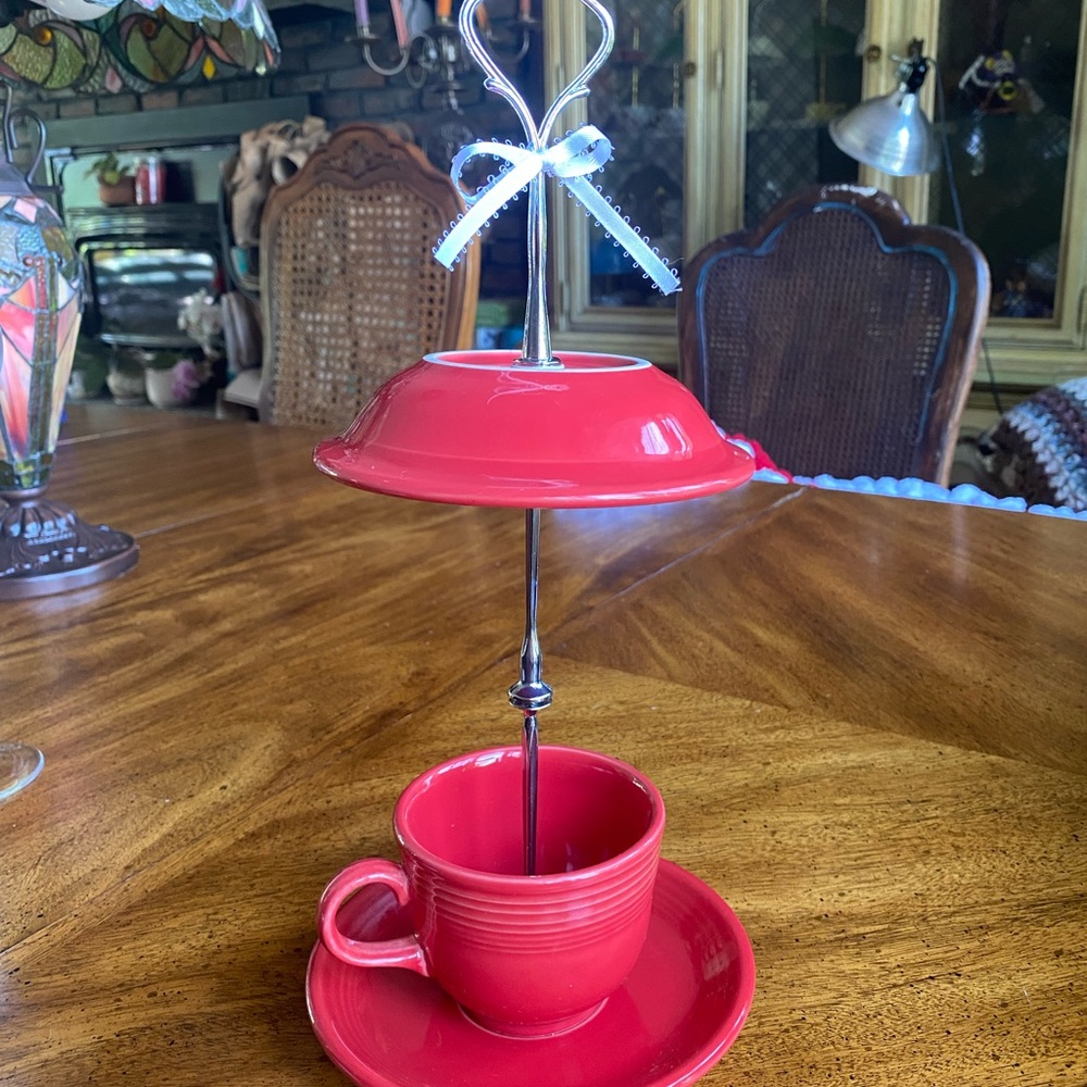 Fiestaware Teacup Red Bird Feeder - Picture 5 of 12